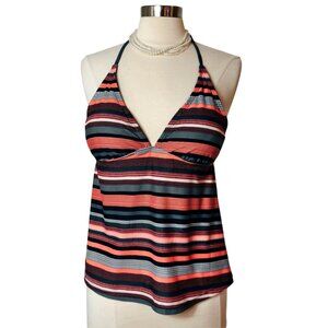 Mossimo Swim L Tankini Halter Striped Swimwear Bathing Suit Top Pool Beach